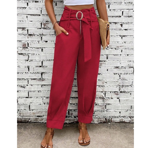 012 Classic High Waisted Pockets Pleated Hem Trouser Pants - Picture 7 of 10